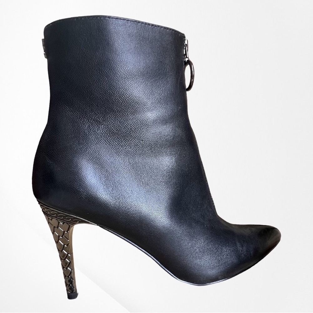 J. Renee Front Zip Leather Booties Pinerola Black Leather